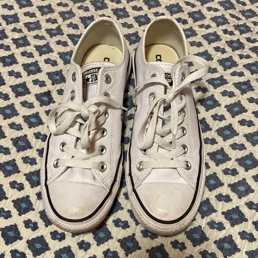 White Leather Converse Low Tops